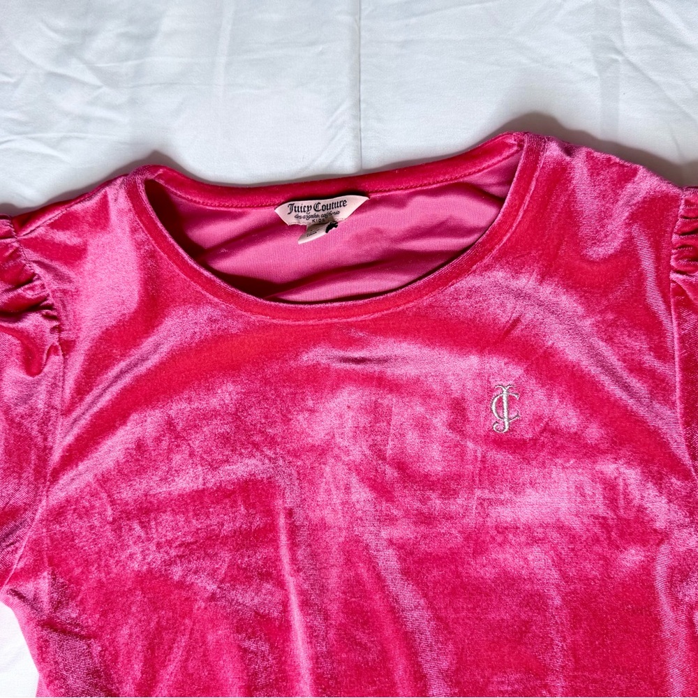 Juicy Couture Girl's Velour Ruffle Dress Bright Rose Size 12/14 Lg Pre-Owned - Picture 3 of 10